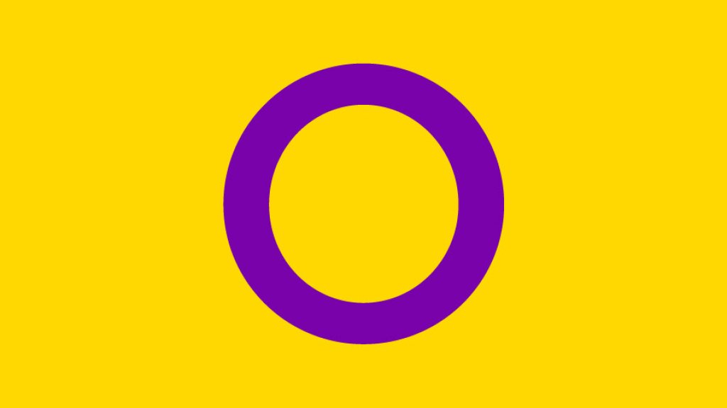 Intersex-Flagge mit violettem Kreis auf gelbem Grund