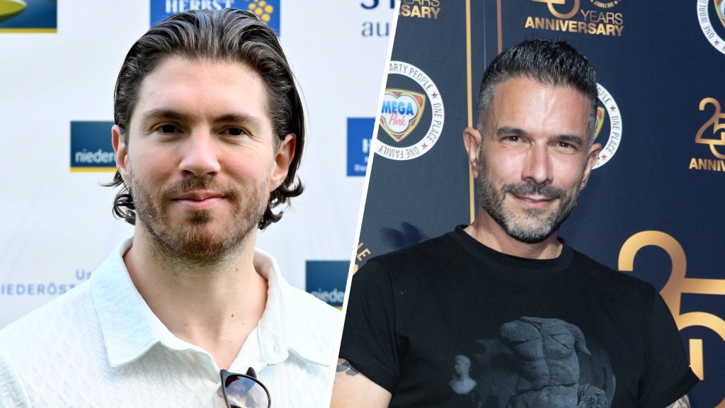 Joey Heindle links und Marc Terenzi rechts auf getrennten Eventfotos, Collage mit schräger Trennlinie