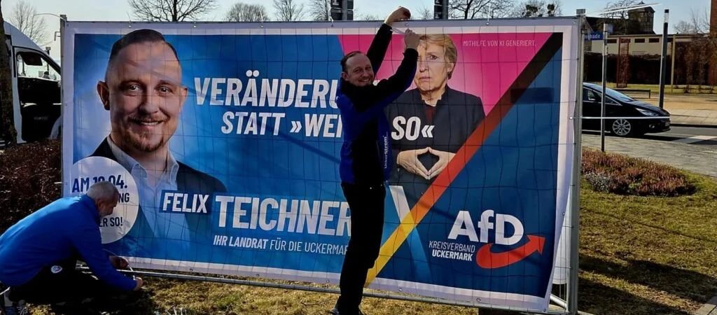 Staatsanwaltschaft prüft rosa Winkel auf AfD-Plakat