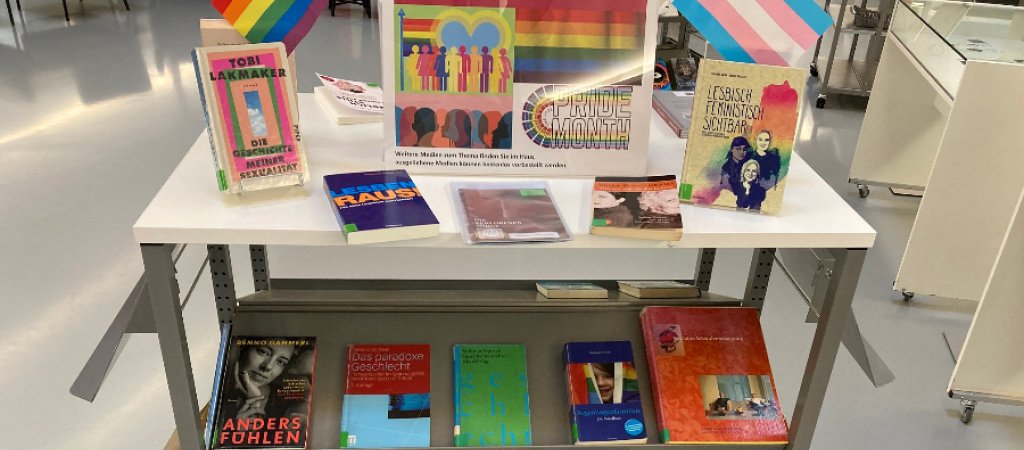 Queerer Büchertisch in einer Bücherei