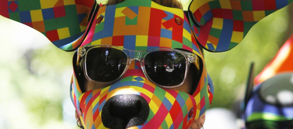 Puppy mit bunter Maske (Symbolbild) // © JanaShea