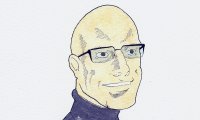 Porträtzeichnung von Michel Foucault mit Brille und Rollkragenpullover