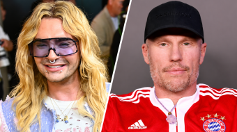 Porträtcollage: Bill Kaulitz links und Christian Lell rechts, durch eine weiße Diagonale getrennt.
