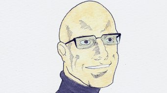 Porträtzeichnung von Michel Foucault mit Brille und Rollkragenpullover