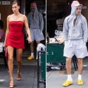 Ungleiches Paar: Während sich Hailey Bieber herausputzte, kam Ehemann Justin im Jogginganzug zu ihrem Event.