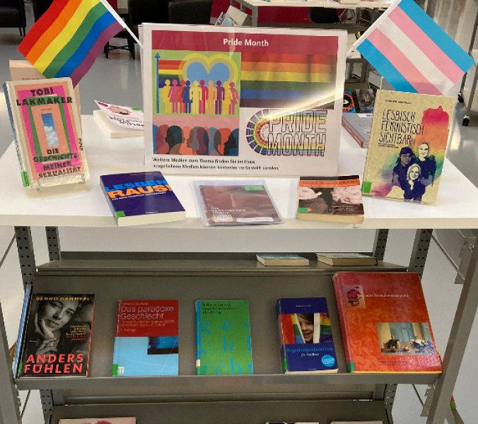 Queerer Büchertisch in einer Bücherei