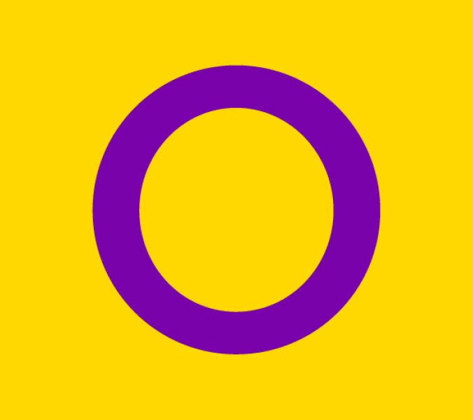 Intersex-Flagge mit violettem Kreis auf gelbem Grund